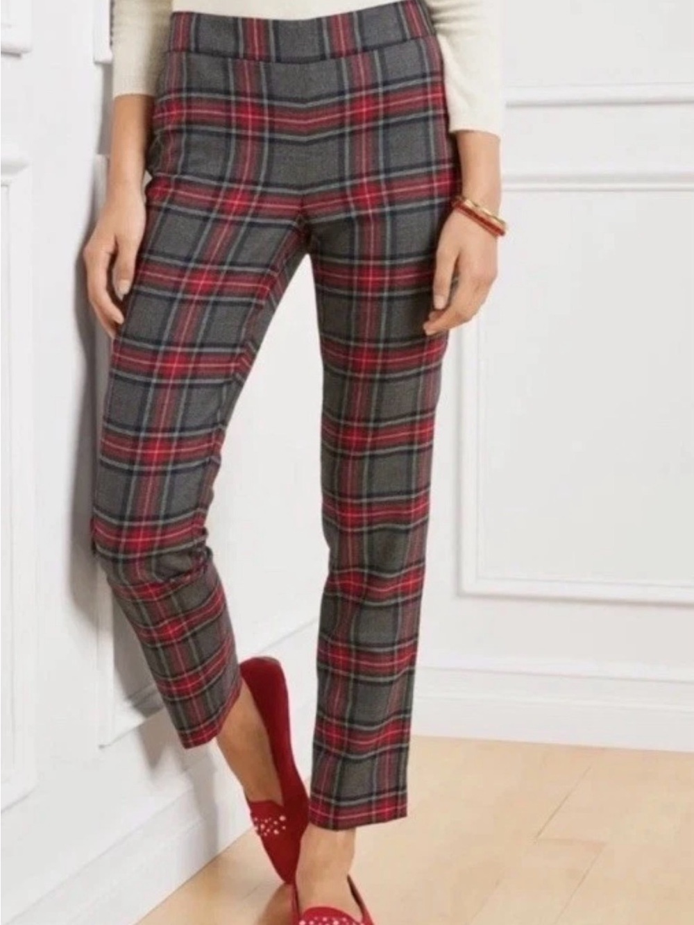 Talbots Red & Gray Plaid Cropped Ankle Pants